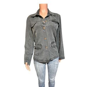 Women's shirt tencel button-down gray casual shirt jacket M